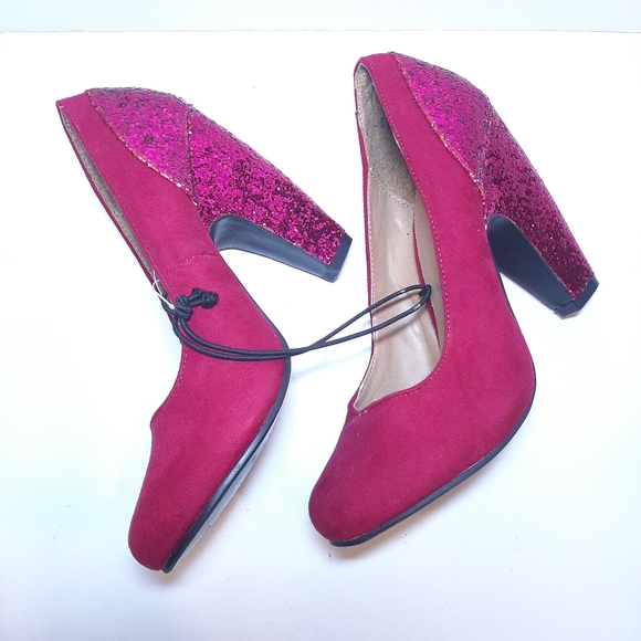 g:21 Gita Faux Suede Glitter Chunky Heels Round Toe Party Club - Picture 3 of 11